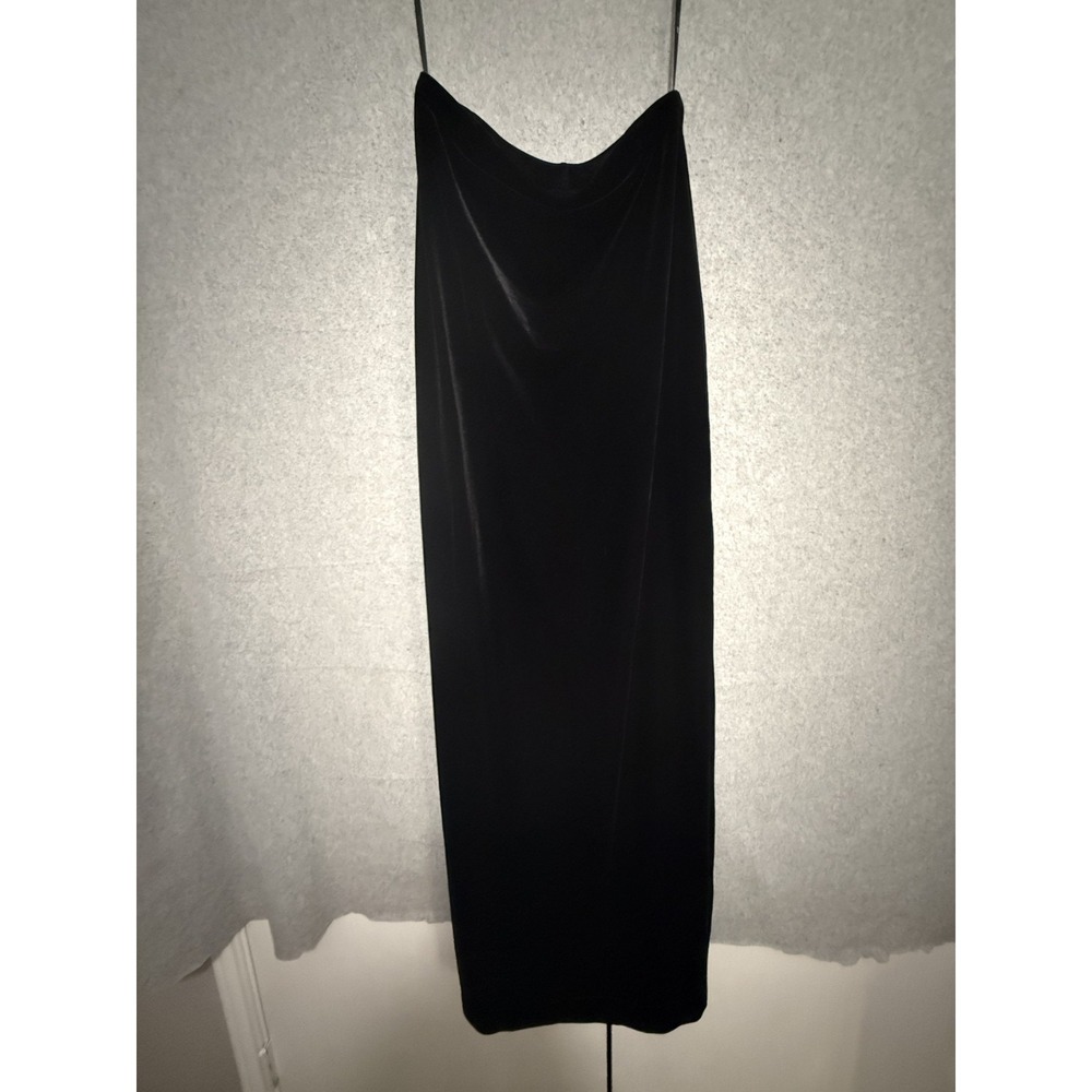 Caché Dress Womens Large Black Velvet Cowl Neck Slip‎ Midi Side Slit Formal